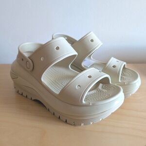 Crocs Mega Crush Sandal Bone White Platform Chunky Strappy 207989-2Y2 Womens 9